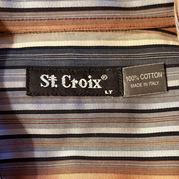St. Croix Men’s Large Tall Shirt Made in Italy Brown Grey Stripes 100% Cotton - Picture 4 of 9